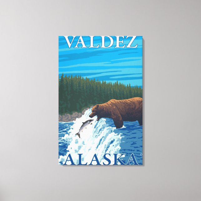 Bear Fishing in River - Valdez, Alaska Canvas Print (Front)