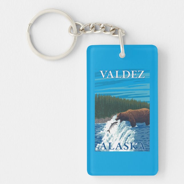 Bear Fishing in River - Valdez, Alaska Keychain (Front)