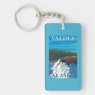 Bear Fishing in River - Valdez, Alaska Keychain