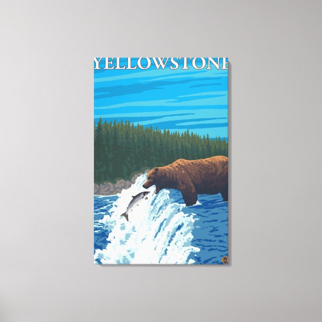 Bear Fishing in River - Yellowstone National Canvas Print (Front)