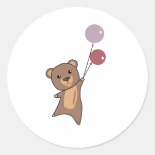 Bear Flies Up With Balloons Cute Animals Classic Round Sticker
