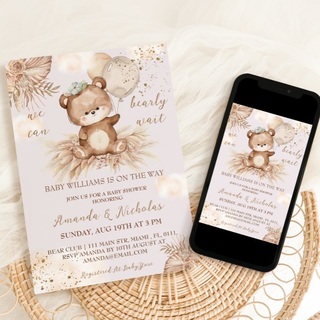 Bear Floral Girl Baby Shower Invitation (Creator Uploaded)