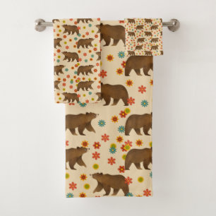 Bear Floral Pattern Bath Towel Set