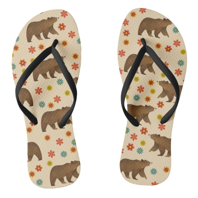 Bear Floral Pattern Flip Flops (Footbed)