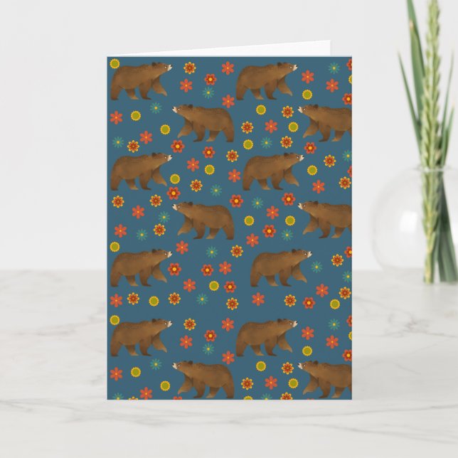 Bear Floral Pattern Thank You Card (Front)