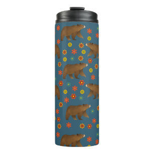 Bear Floral Pattern Thermal Tumbler