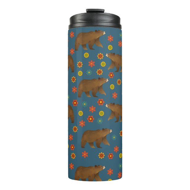 Bear Floral Pattern Thermal Tumbler (Front)
