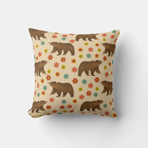 Bear Floral Pattern Throw Pillow
