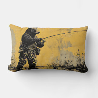 Bear Fly Fishing Throw Pillow