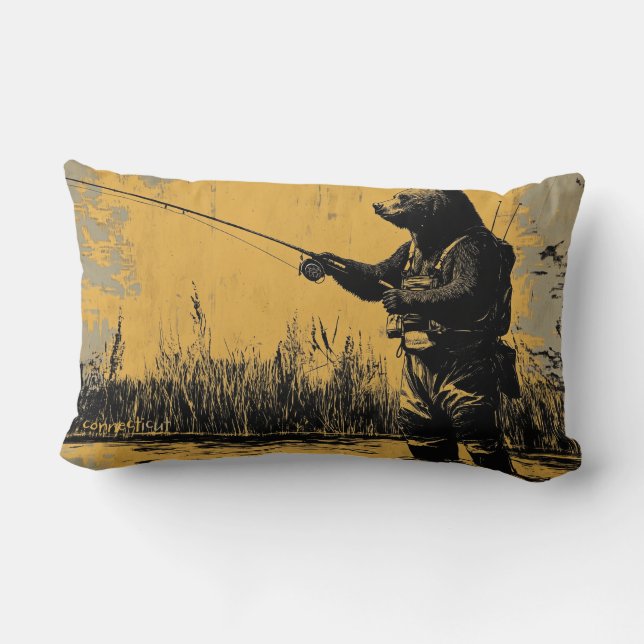 Bear Fly Fishing Throw Pillow (Back)