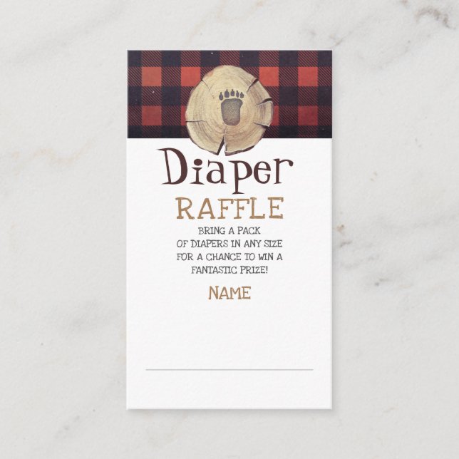 Bear Foot Print Lumberjack Diaper Raffle Ticket Enclosure Card (Front)