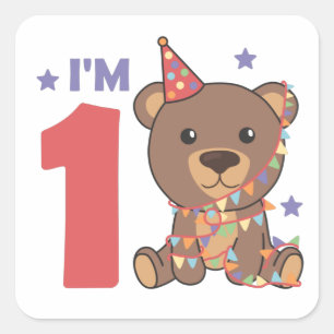 Bear For The First Birthday For Children 1 Year Sq Square Sticker