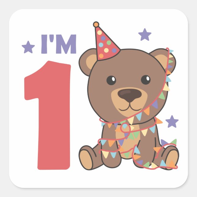 Bear For The First Birthday For Children 1 Year Sq Square Sticker (Front)