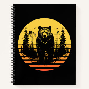 Bear Forest Nature Retro Sunset Notebook