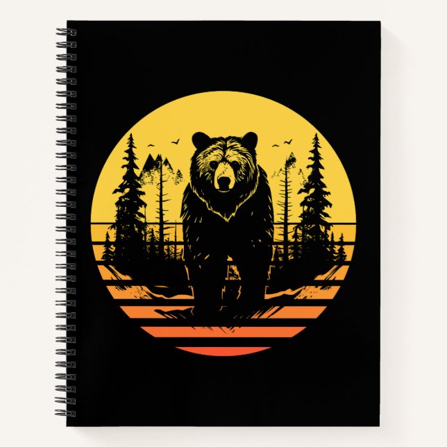 Bear Forest Nature Retro Sunset Notebook (Front)