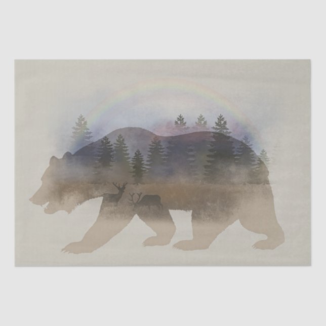Bear Forest Roe Deer Rainbow Silhouette Tissue Paper (Front)