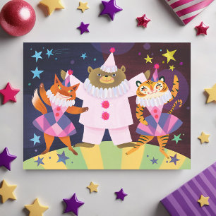 Bear, Fox and Tiger Pierrot Clown Postcard