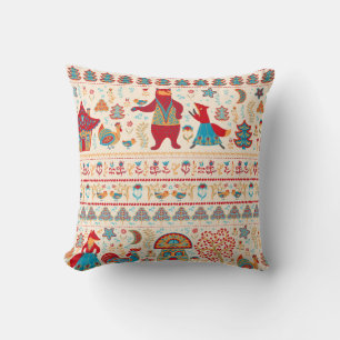 Bear,fox,rooster and chicken with chicken,fairy ho throw pillow
