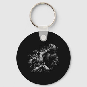 Bear Funny Man Punching Bear Retro Vintage Hunting Keychain