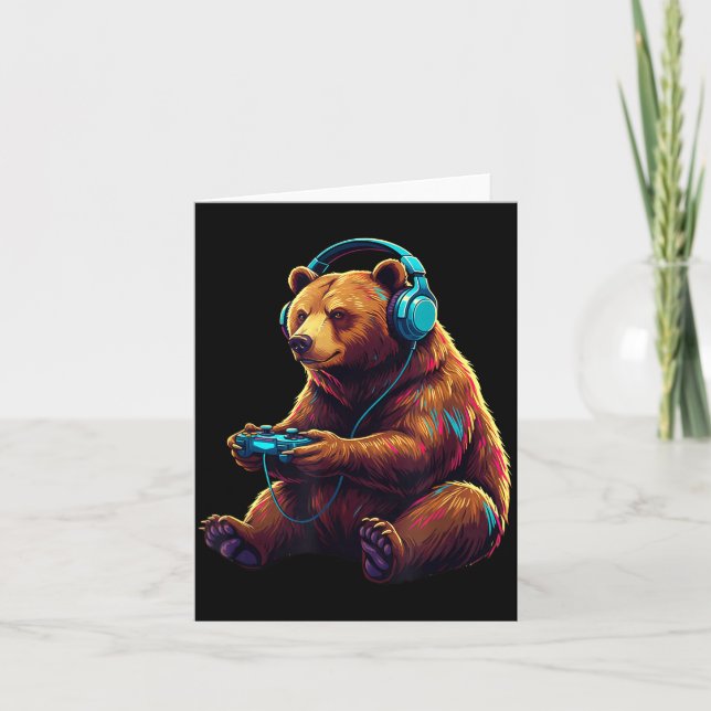 Bear Gaming Animal Video Games Funny Bear  Card (Front)