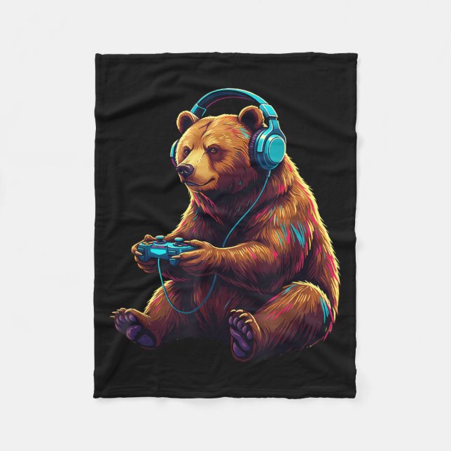 Bear Gaming Animal Video Games Funny Bear  Fleece Blanket (Front)