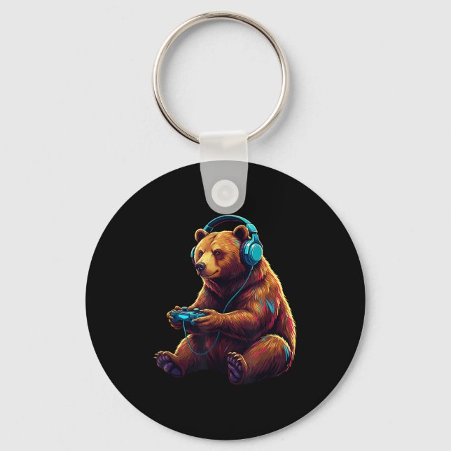 Bear Gaming Animal Video Games Funny Bear  Keychain (Front)