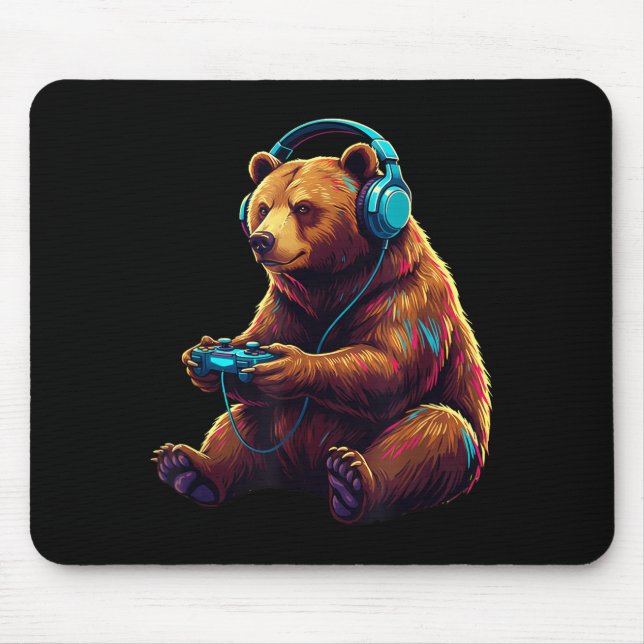 Bear Gaming Animal Video Games Funny Bear  Mouse Pad (Front)