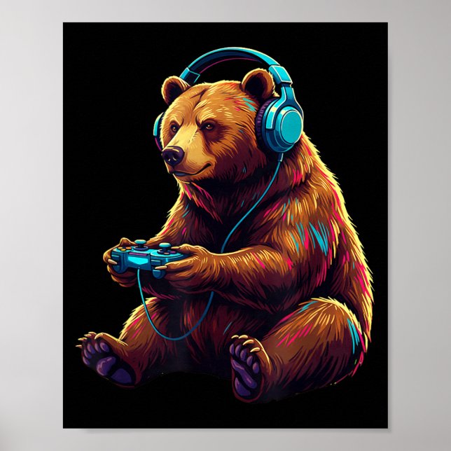 Bear Gaming Animal Video Games Funny Bear  Poster (Front)