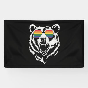 Bear Gay LGBTQ Rainbow Sunglasses Pride Flag Banner