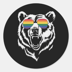 Bear Gay LGBTQ Rainbow Sunglasses Pride Flag Classic Round Sticker