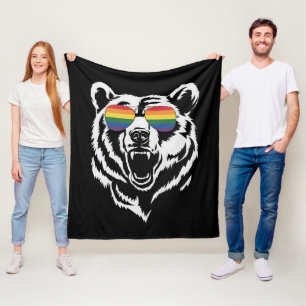 Bear Gay LGBTQ Rainbow Sunglasses Pride Flag Fleece Blanket