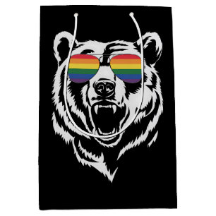 Bear Gay LGBTQ Rainbow Sunglasses Pride Flag Medium Gift Bag