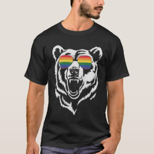 Bear Gay LGBTQ Rainbow Sunglasses Pride Flag T-Shirt