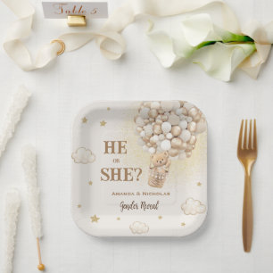 Bear Gender Reveal Boho Minimal Paper Plate
