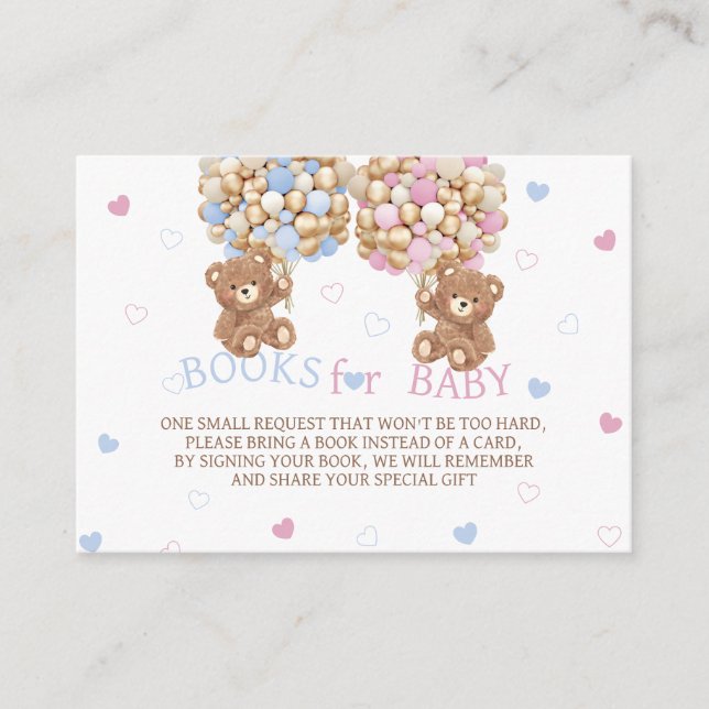 Bear Gender Reveal Books For Baby Enclosure Card (Front)