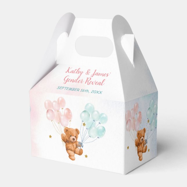 Bear Gender Reveal Pink and Blue Balloon Favor Box (Front Side)