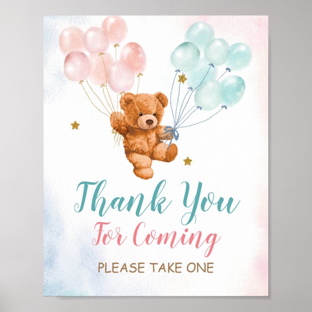 Bear Gender Reveal Thank you for coming Favour Sig Poster (Front)