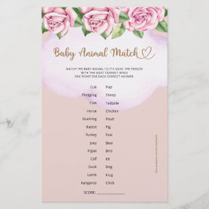 Bear girl baby shower Baby Animal Match