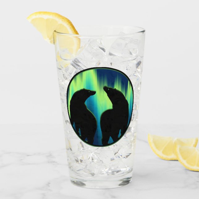 Bear Glass Northen Lights Bear Glasses Personalize (Front Ice)