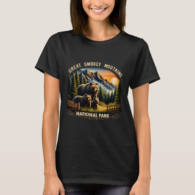 Bear Great Smokey Mountains National Park Black Be T-Shirt (Front)