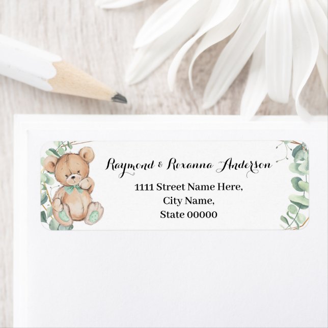Bear Green Gold Baby shower Adresse de retour (En situation)