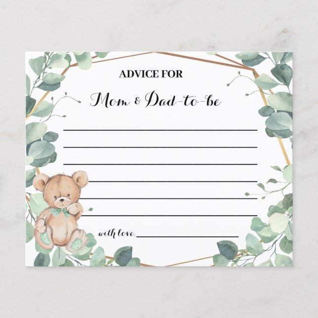 Bear Greenery Advice for Mom-to-be Shower Card (Front)