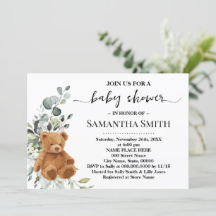 Bear Greenery Eucalyptus Baby Shower Invitation