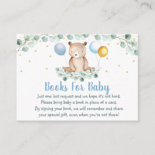 Bear Greenery Gold Blue Baby Shower Book Request Enclosure Card