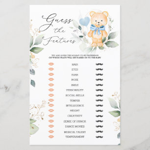 Bear Greenery Guess Baby Features Baby Shower Game