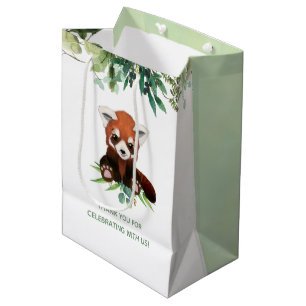Bear Greenery Watercolor Neutral Baby Shower Favou Medium Gift Bag
