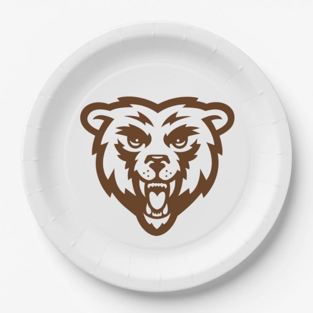 Bear Grizzly Brown Rustic Woodland Folk Animals Paper Plate (Front)