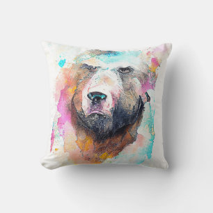 Bear Grizzly Wild Animal Nature Watercolor Art Throw Pillow