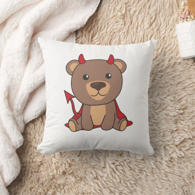 Bear Halloween Cute Devil Kids Witch Costume Throw Pillow (Blanket)