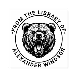 Bear Head Baring Teeth #2 Library Book Name Self-inking Stamp